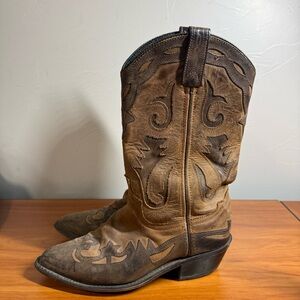 Abilene Sage Women's Leather Brown Tan Cowgirl Boot Round Toe Scroll Western 7.5